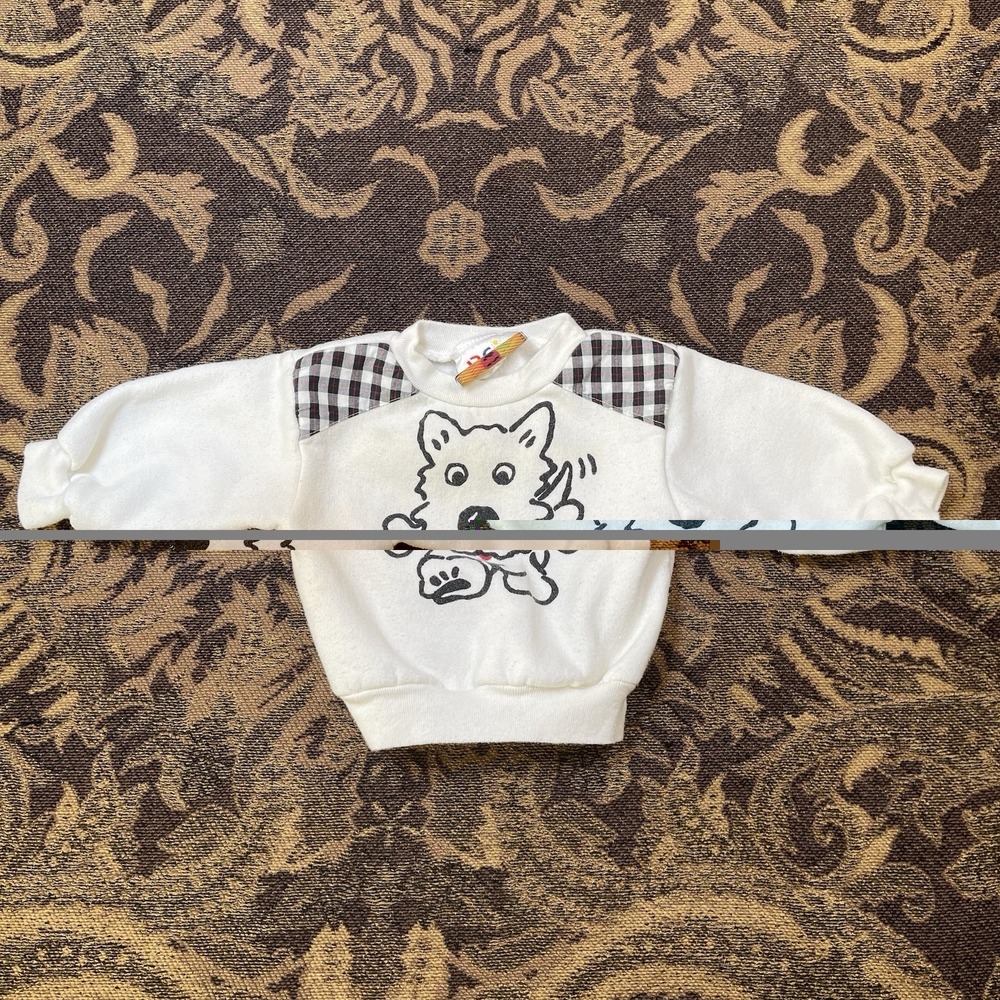 Vtg 90s P.C.'s Boys Baby Sweater Terrier Dog White Plaid Infant 6 Months USA